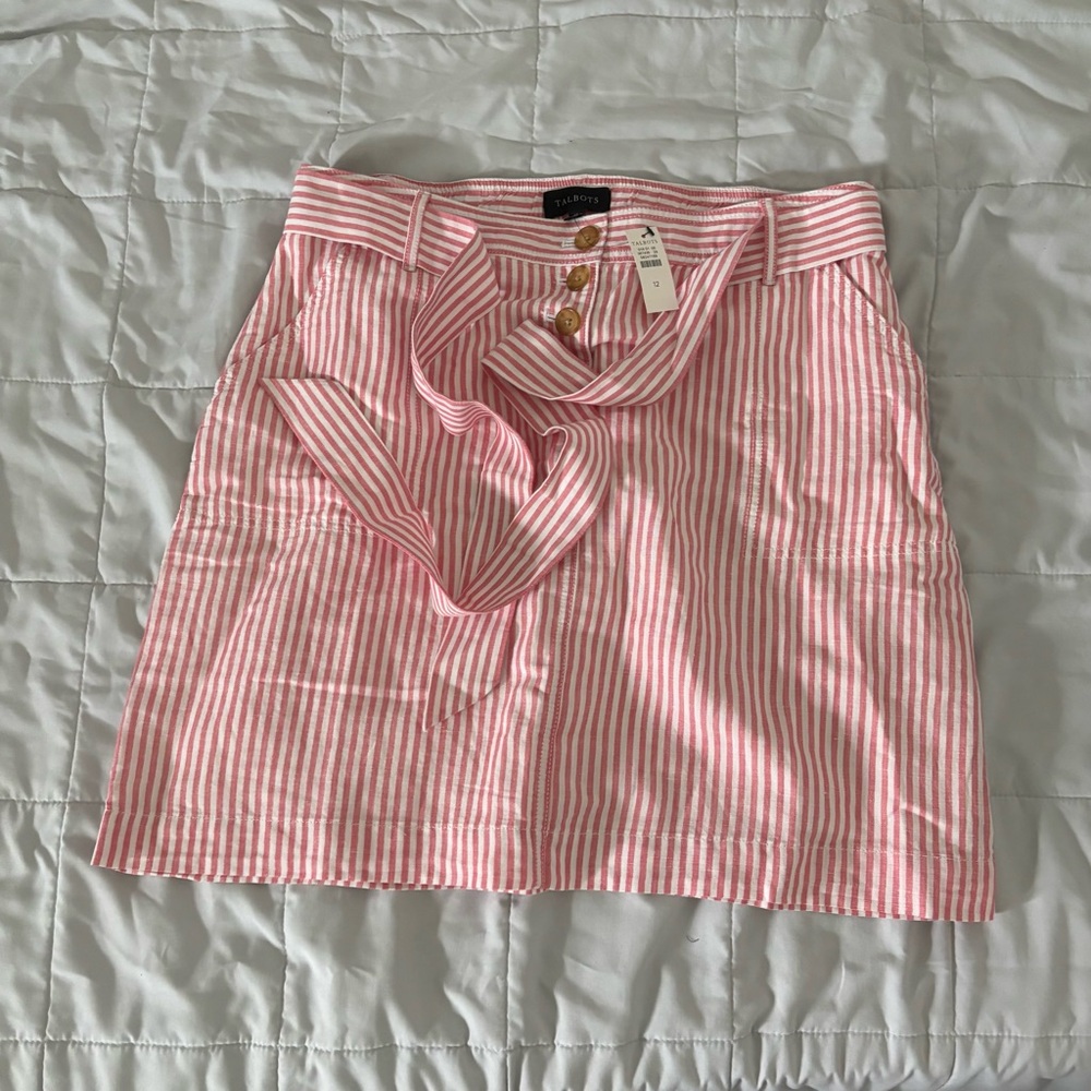 Talbots Pink and White Tie Front Mini Skirt